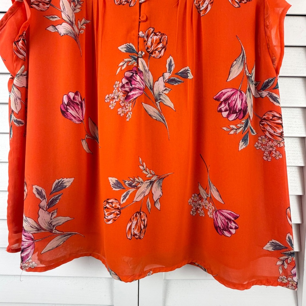 Daniel Rainn Floral Flutter Sleeve Blouse Women XXL Orange NEW - Picture 5 of 15